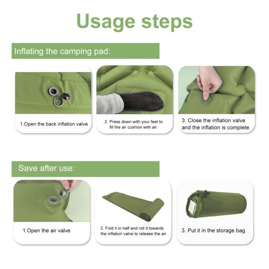 Inflatable Sleeping Pad Built-in Foot Pump Pillow Lightweight Thicken Portable Single Person Outdoor Travel Camping Hiking Air Mattress Sleeping Mat
