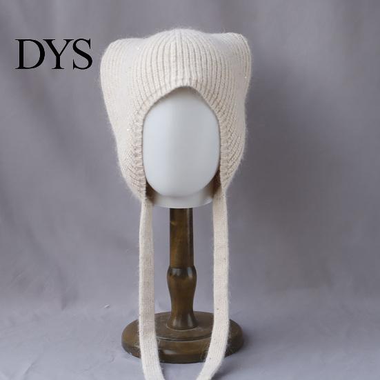 Warm Knitted Hat for Women Cat Ear Hat, Flap Cute Foldable Cold Weather Winter Brimless Skiing Hiking Outdoor Casual Wear Lightweight Breathable Knit