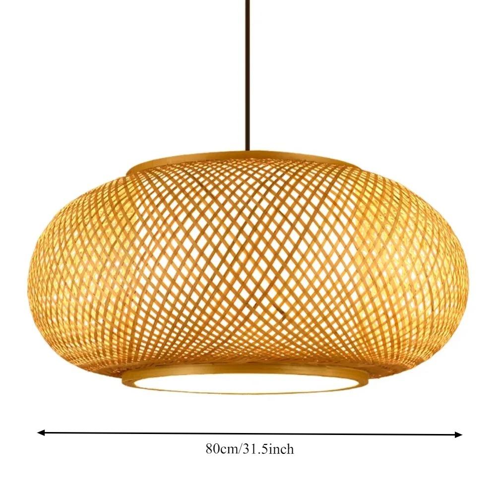 40-80cm Natural Bamboo Hand-woven Pastoral Tea Room Chandelier Lamp Restaurant Bedroom Light  Rattan Craft Pendant Lights