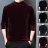 Men Fall Spring Top Thin Half-high Collar Solid Color Warm Soft Casual Long Sleeve Velvet Elastic Pullover Slim Fit T-Shirt Male Clothes