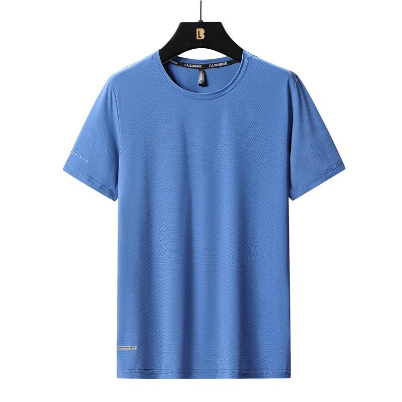 Pánské jarní a letní nadměrné jednobarevné volné topy s kulatým výstřihem a polovičním rukávem, rychleschnoucí sportovní tričko z ledového hedvábí