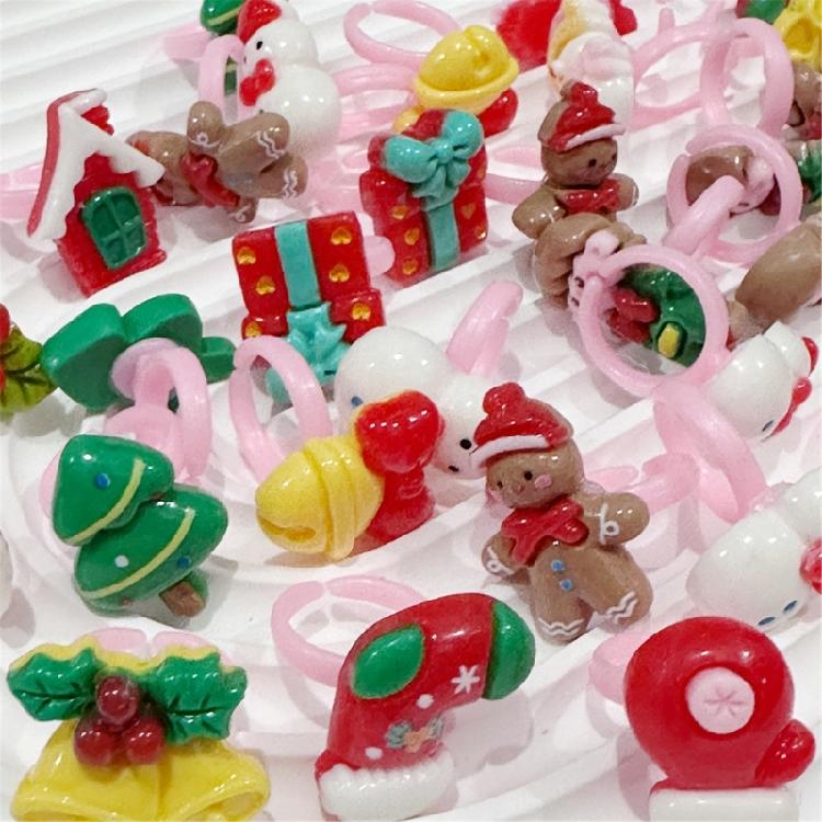 Stylish Festive Cartoon Kids Rings Assorted Open Rings for Christmas and Celebrations Toddler Holiday Jewelry