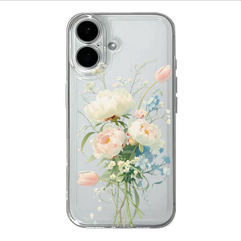 White Bouquet Transparent Phone Case for iPhone 13, 14, 15 Pro, and 16 Pro Max