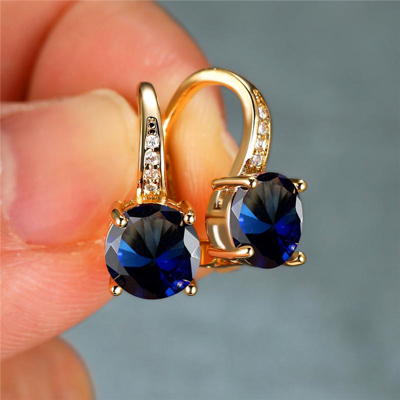 Dainty Gold Color Classic Red Blue Round Zircon Clip Earrings Mystic Rainbow Crystal Stone Wedding Jewelry For Women