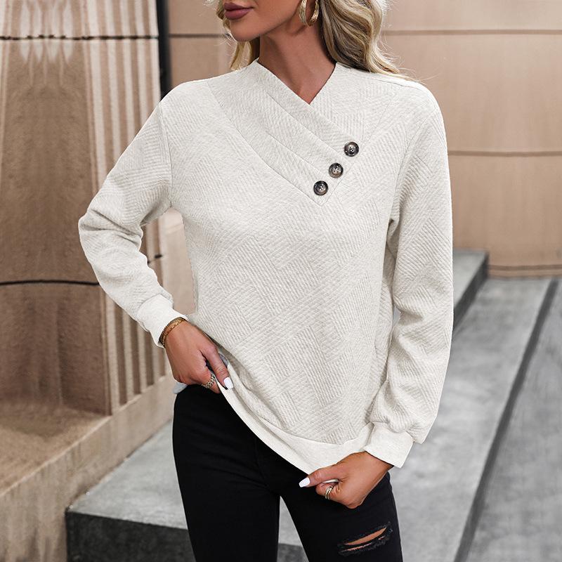 2026 Autumn Casual V-Neck Long Sleeve Jacquard Solid Color Women's Hoodie