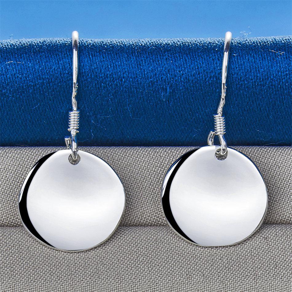 Charm 925 Sterling Silver Exquisite Shiny Round Pendant Earrings Women's Fashion Wedding Party Jewelry