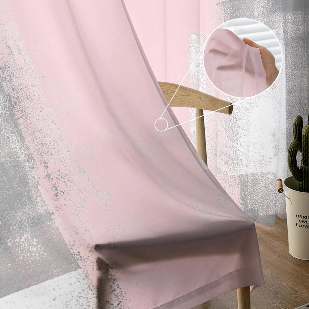 Pink Oil Painting Texture Paint Tulle Curtain For Living Room Bedroom Kitchen Decoration Window Voiles Tulle Curtain