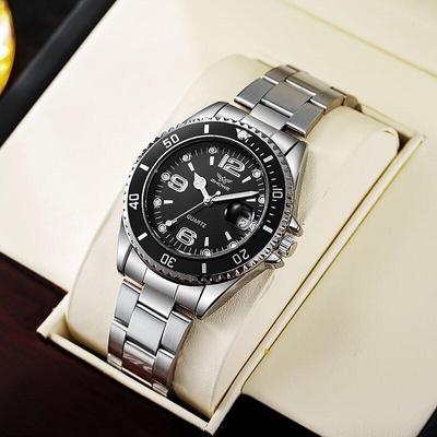 Men's Quartz Wristwatch with Calendar, Leather Strap & Steel Band