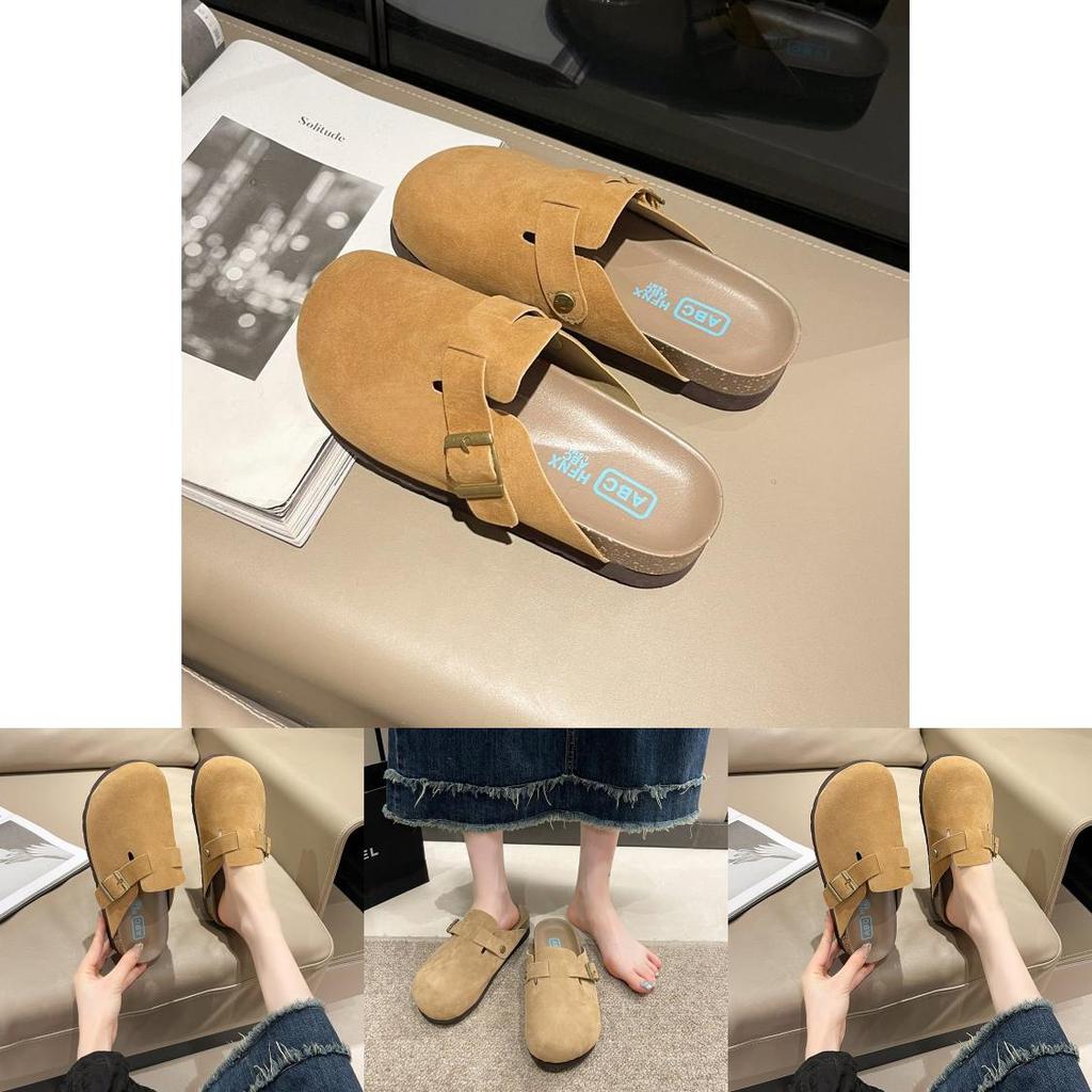 Scarpe Casual Stile Britannico con Fibbia Donna Nuove 2024 Primavera Autunno Fondo Spesso Punta con Fibbia Mezza Scarpa da Infilare Scarpe Pigre
