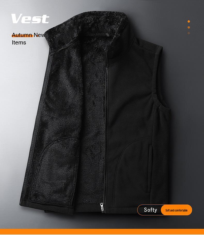 Men's Plus Size Fleece-Lined Vest with Stand-Up Collar - Autumn/Winter Style