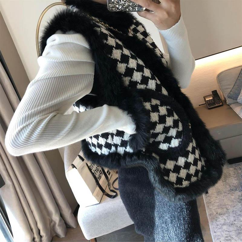 Vesta pro ženy Bavlna Podzim Zima Bez rukávů Topy Pletená svetrová vesta Oversize Zesílená Péřová Ležérní V-výstřih Vesta