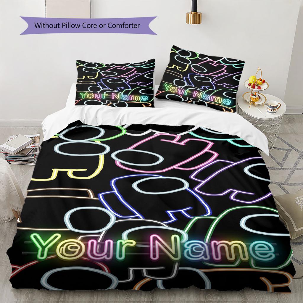 Among Us Custom Name Pattern Bedding,Quilt Set Quilt Cover Pillowcase Home Birthday Gift(1 * Duvet Cover + 2 * Pillowcase, Without Core)
