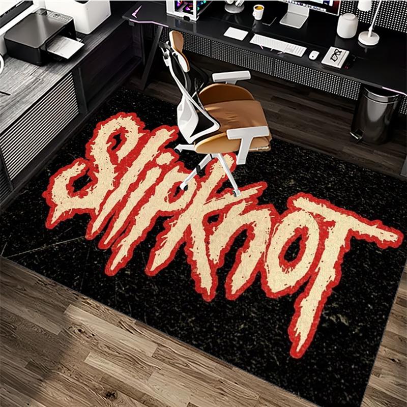 Slipknot Red Nonagram Logo Area Rug Non Slip Mat, Black Background Heavy Metal Band Carpet for Bedroom Decor