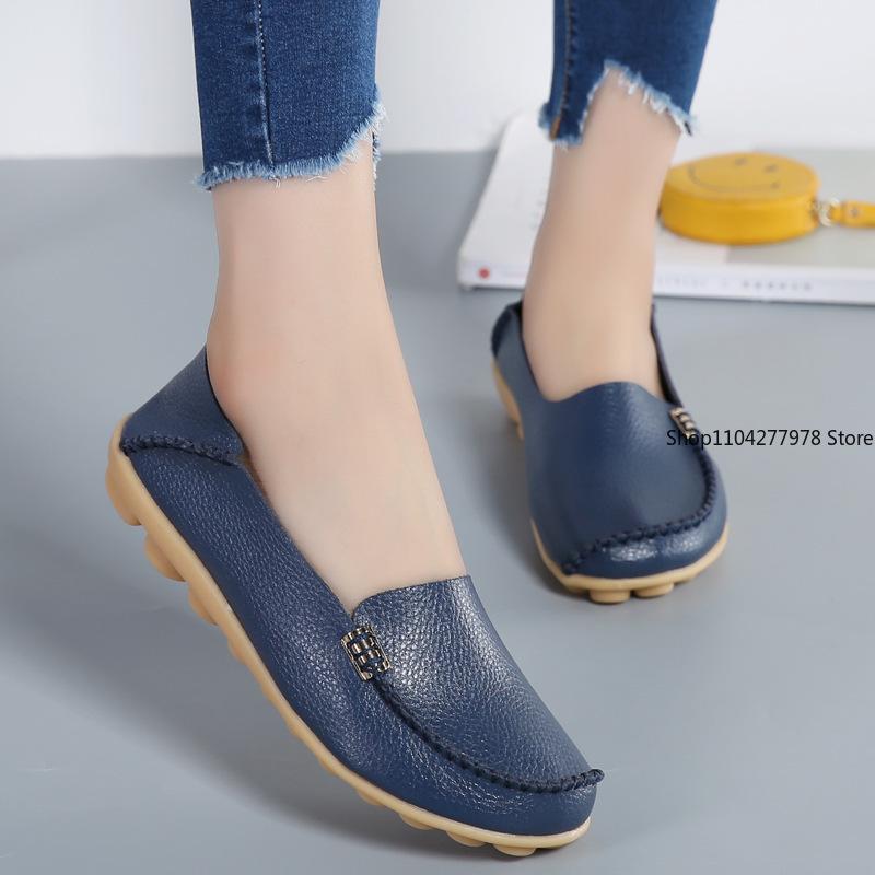 Fashion Plus Size 44 Women Flats Woman Loafers Genuine Leather Female Shoes Slip On Ballet Bowtie Moccasins 2025 New Women Shoes