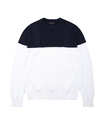 BROOKS BROTHERS Cotton Color Block Crew Neck Cable Sweater (Navy) (Bbwrmm8196Qes)