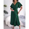 Rochie de vară pentru femei, la modă, cu decolteu în V încrucișat, cu mâneci scurte, casual, simplă, culoare uni, plisată, cu șireturi, rochii de petrecere A-line, îmbrăcăminte elegantă feminină