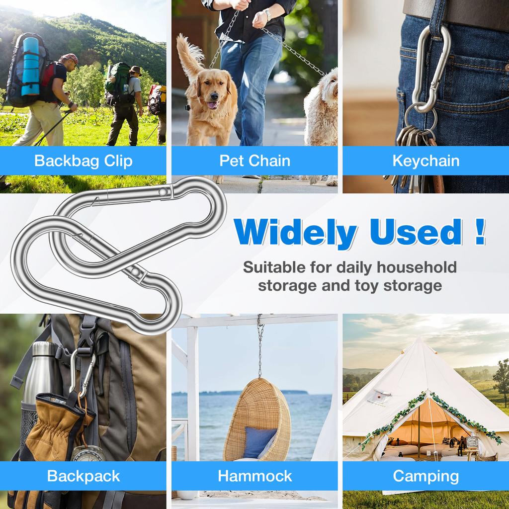 50Pcs Carabiner Clip Mini Metal Carabiner Clip 304 Stainless Steel Spring Snap Carabiner M5 Quick Link Lock Ring Buckle Keychain
