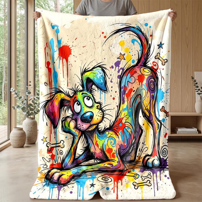 Colorful Dog Pattern with Flowers blanket Personalized Name Flannel Blanket Soft Cozy Plush Throw for Sofa Bed Lightweight Home Decor