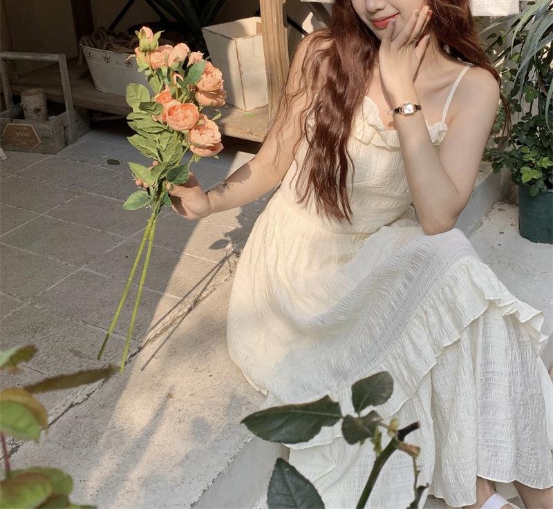 Mushroom Edge Suspender Dress: Sweet Waist-Slimming, Fairy-Inspired Summer 2025 Long Dress for Women