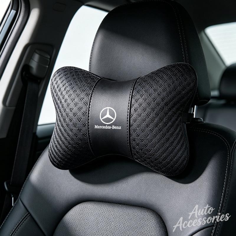 CRY1 Ice Silk Car Seat Neck Pillow Headrest Rest Support Cushion Pad For Mercedes Benz Amg A GLC GLA GLE W205 W212 X156 W166 Sticker