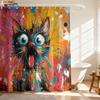 1 Stück Bunter Katzenaufdruck im Graffiti-Stil Wasserdichte Trennwand Sichtschutz Hängender Vorhang Mit 12 Haken Mehrere Größen Einfache Montage