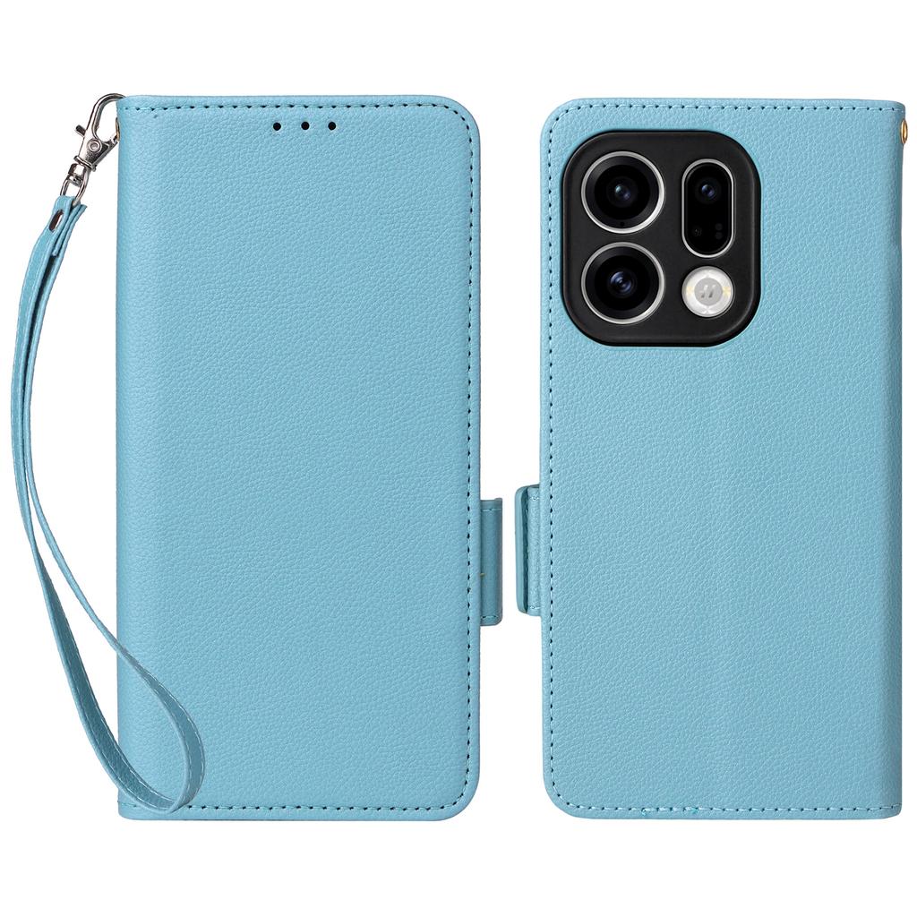 For Oppo Find X9 5G Case Litchi Texture Wallet Leather Phone Cover with Wrist Strap