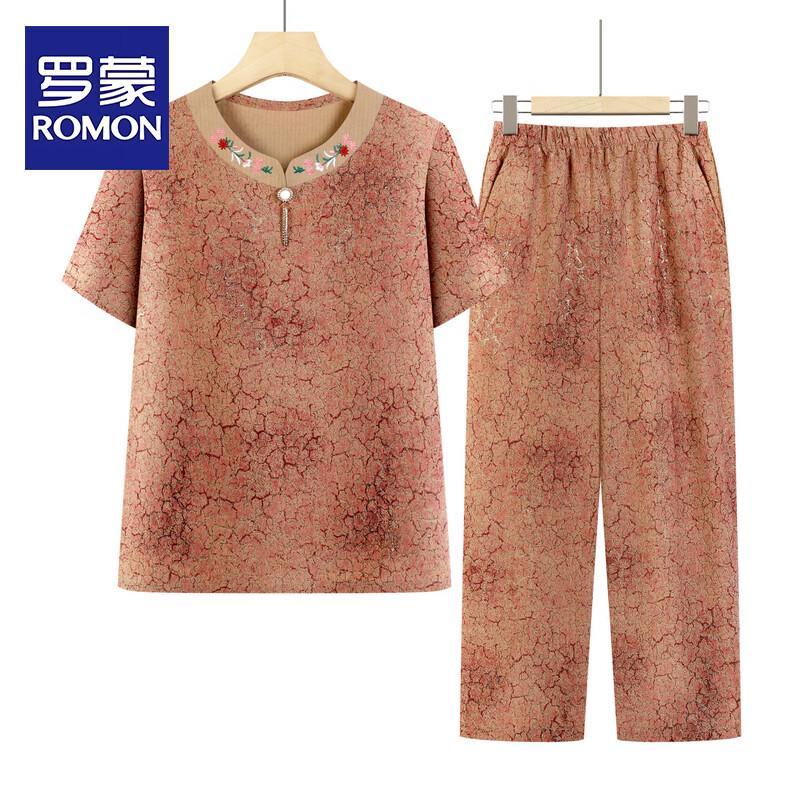 ROMON Women s Summer Short-Sleeve Top & Pants Set XL