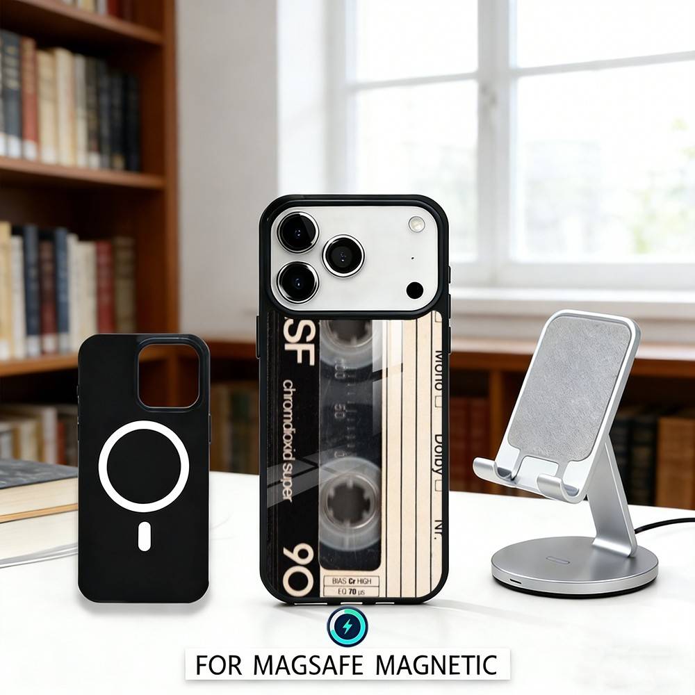 R-Retro C-Cassette t-tape Phone Case For iPhone 17,16,15,14,13,12,Pro,Max For Magsafe Magnetic Wireless Charging