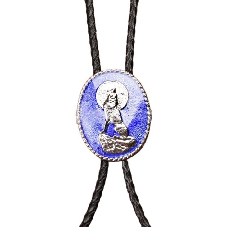 American Bolo Tie Handmade Western Enamel Wolf Jewelry Cowboy Necklace Chain 1