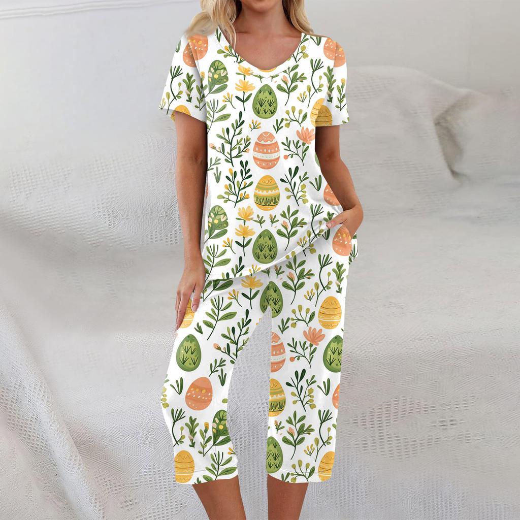 2 Piece Sets For Women Short Sleeve Top And Pants With Pockets Workout Soft  Print Sets