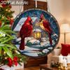 Acrylic Winter Cardinals with Snowy Cabin Suncatcher, Stained Glass Effect Window Hanging Ornament for Christmas & Nature Lover Gifts