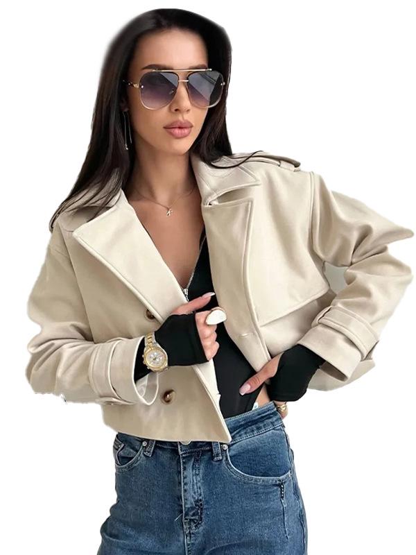 

European and American Solid Color Fashion Lapel Short Double-Breasted Women s Workwear Jacket Large білий