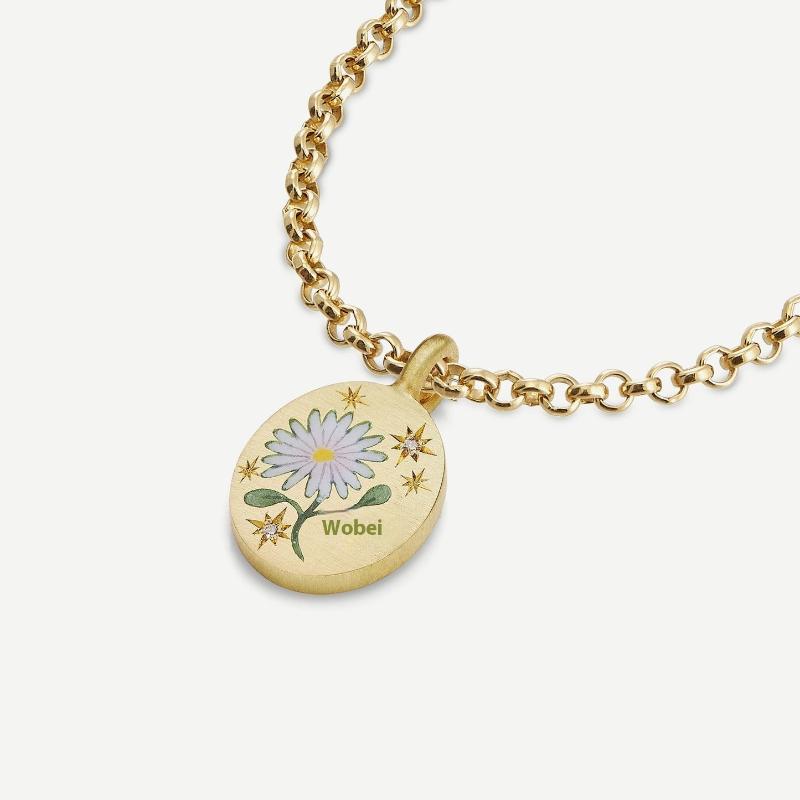 

Stainless Steel Painted Printed Adjustable Opening-Closing Necklace Hand-Drawn Flower Heart Pendant Sweater Chain