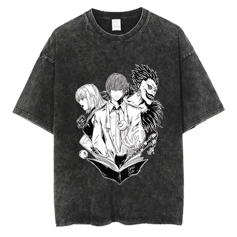 T-shirt Lavate Vintage Harajuku Stampa Grafica Anime Death Note T-shirt Cotone Oversize Moda Streetwear Top Unisex