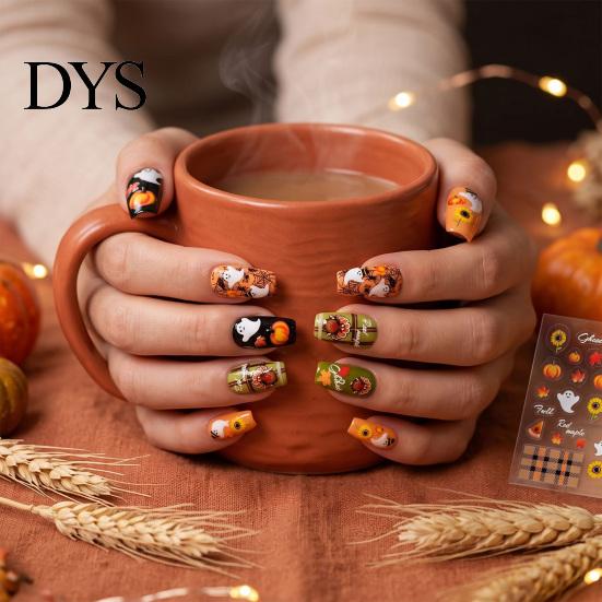 Thanksgiving Nail Decorations Art Stickers for Halloween Thanksgiving, Autumn Turkey Pumpkin Maple Manicure Decals Leaf Sticker, Embossed Waterproof