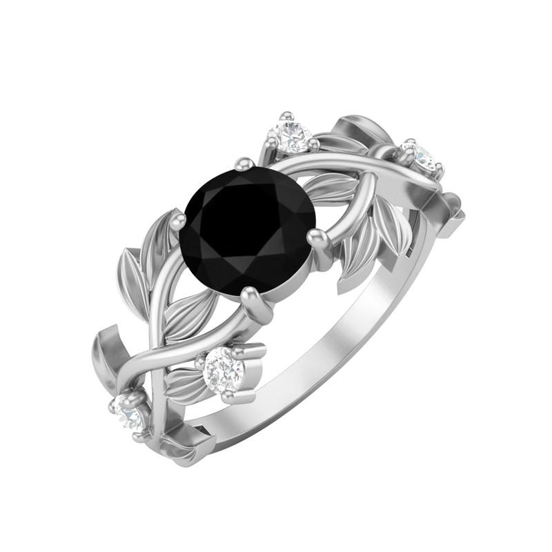 6MM Round Natural Black Spinel Gemstone 925 Sterling Silver Solitaire Ring
