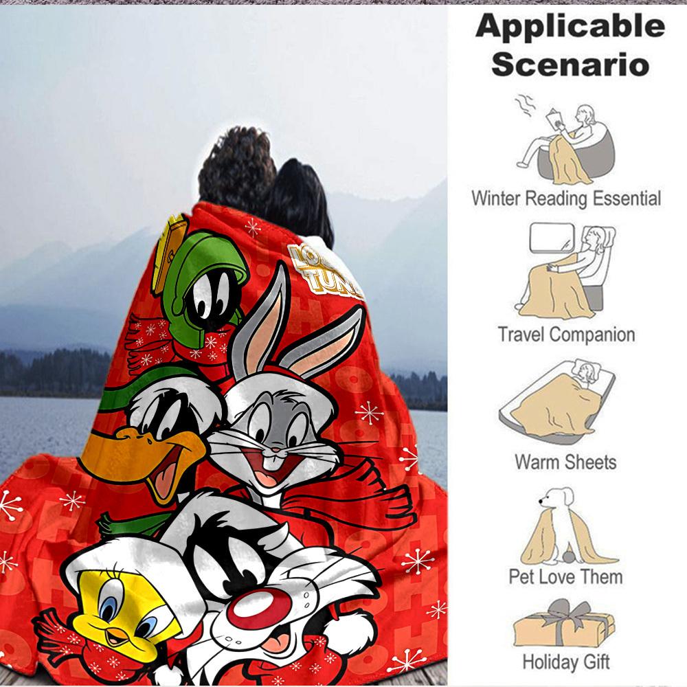 1pc Looney Tunes Flannel Throw Blanket - HD Printed Lightweight Soft Warm All-Season Blanket for Sofa, Bed, Travel076