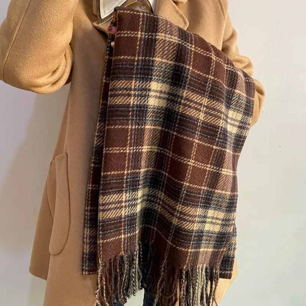 Tassel Winter Cashmere Scarves Pashmina Long Shawl Simple Plaid Wool Scarf  Student