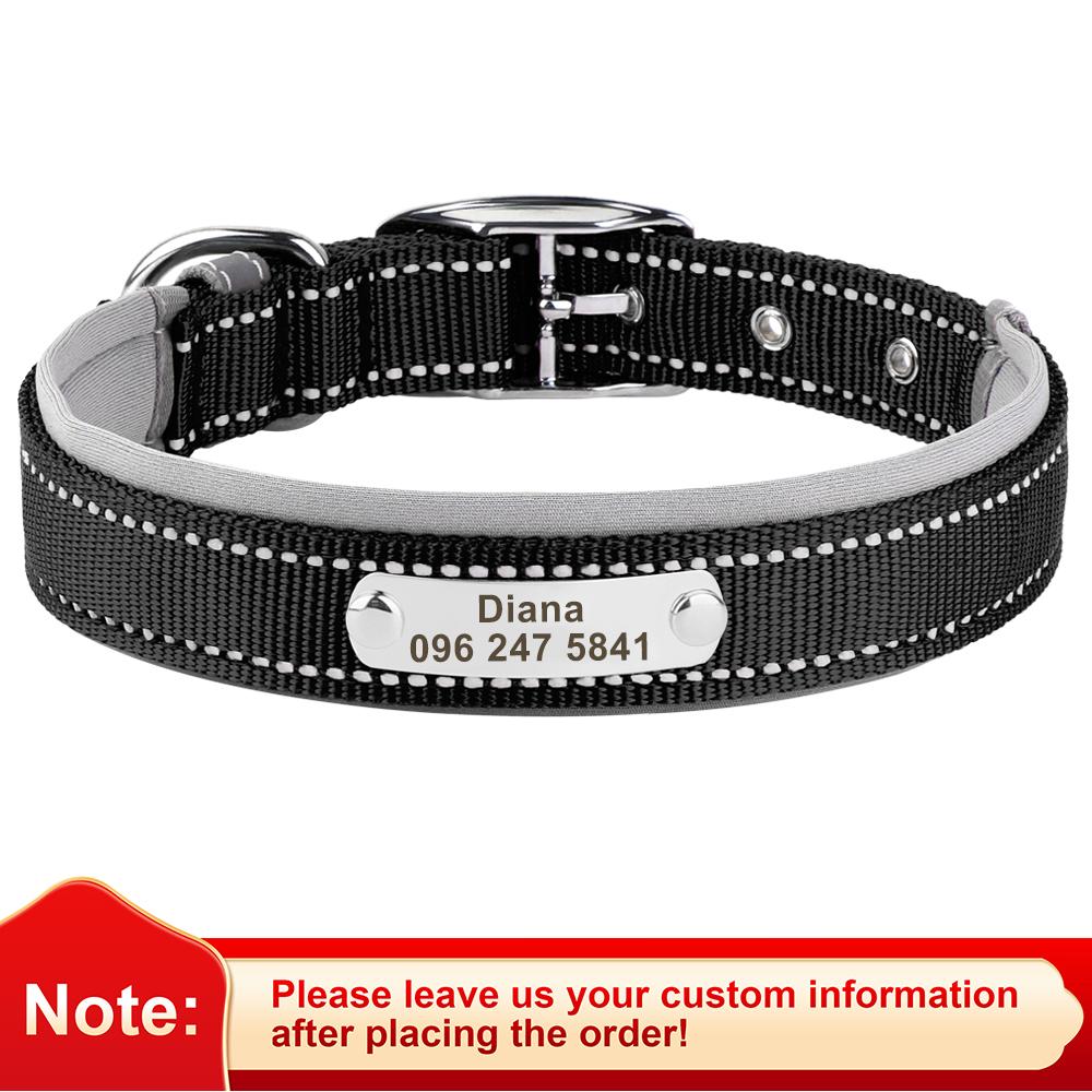 Reflective Dog Collar Free Personalized Dog Necklace Adjustable Engraving Pet Name Collars for Small Medium Large Dogs Pitbulls