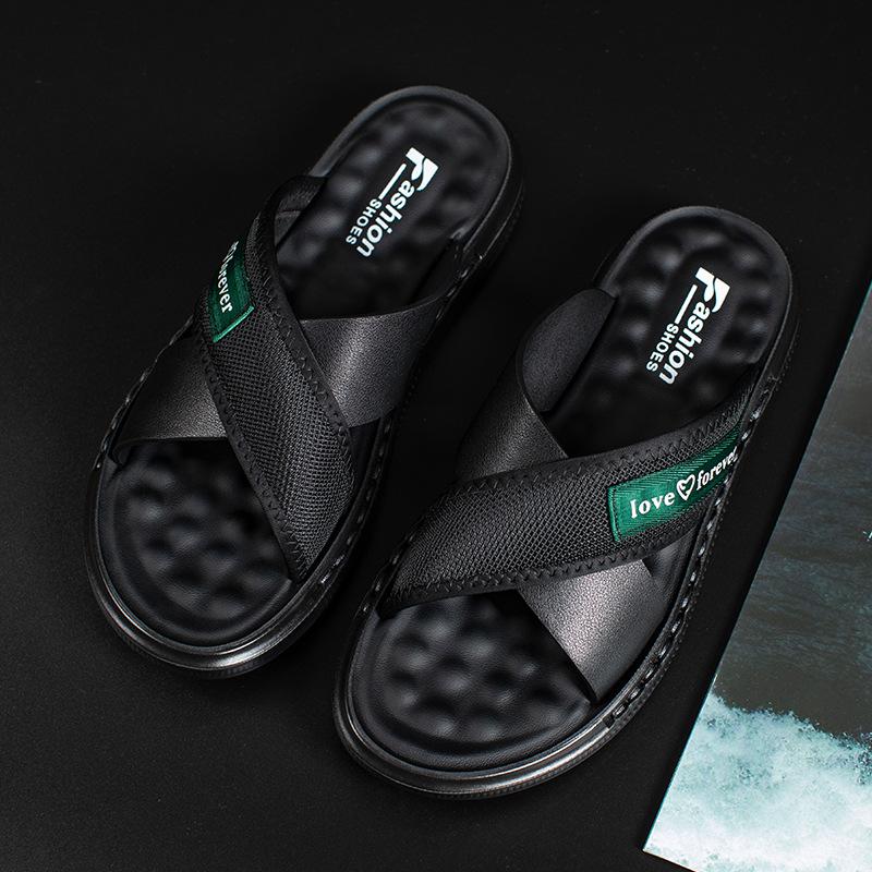 Summer New Shoes for Men Fashion Slippers Leather Soft Sole Latex Slides Street Cool Beach Shoes