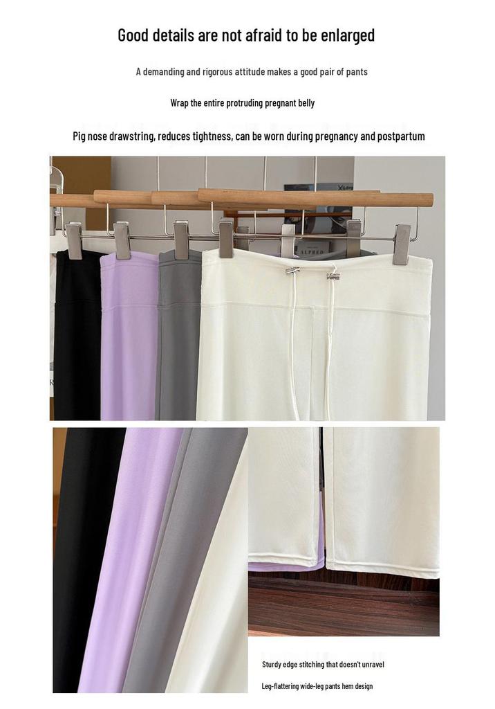 2026 Spring/Summer Maternity Ice Silk Wide-Leg Lace-Up Pants
