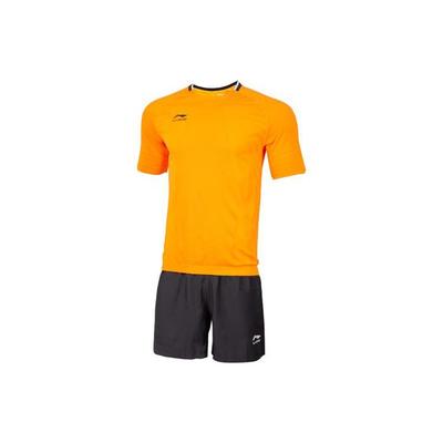 Li Ning Pulower z okrągłym dekoltem Proste nogawki Elastyczna talia Zestaw dresu piłkarskiego Męski garnitur Fluorescencyjny pomarańczowy Czarny AATS037-5