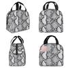 Graue Schlangenhaut Tierprint Isolierte Lunchtasche für Damen Büro Kühltasche Thermische Lebensmittelbox Tragetasche Auslaufsicherer Lunchboxen Behälter