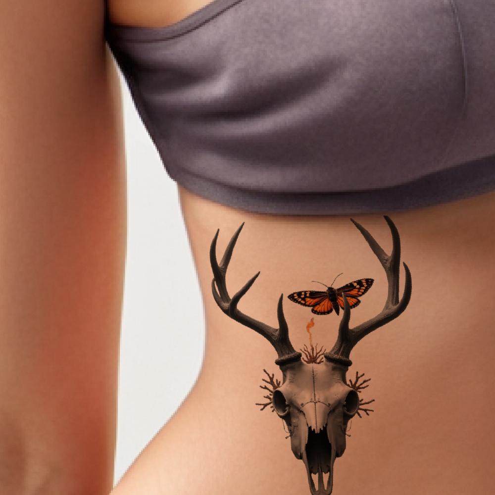 3pcs Temporary Tattoo Waterproof Long-lasting Body Stickers Skull With Snake Cracked Skull Fox Skeleton For Thighs Adults