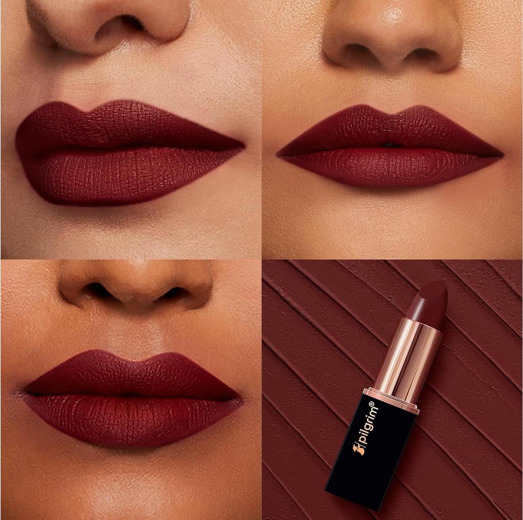 Pilgrim Matte Me Up Bullet Lipstick 4.2g SPF 30 Creamy Lightweight Bold Long-Wear Burgundy Blaze -24