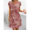 Polyester Short Sleeve Floral Print Dress With Digital Printing For Casual Spring Wear
