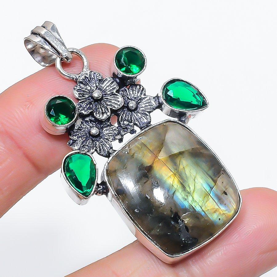 

Natural Labradorite, Diopside 925 Sterling Silver Jewelry Pendant 2.17 Y9H06