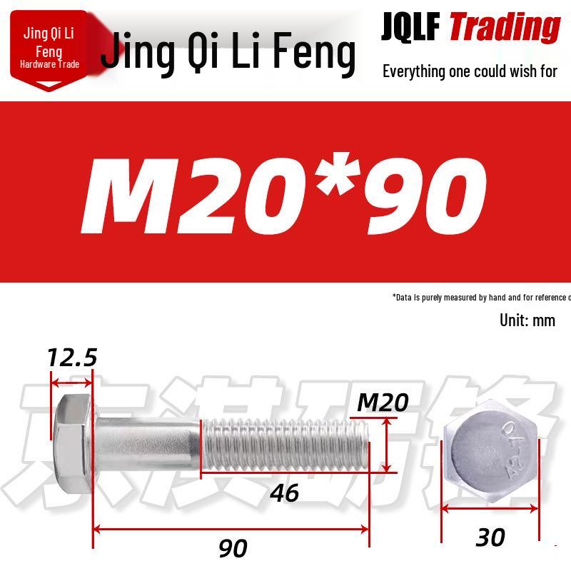 201 Stainless Steel Hex Head Bolt, Half Thread, M6-M30 Threaded Rod