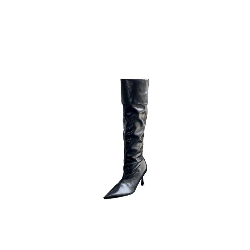 2025 new European and American style pointed and thin piled up over the knee two wear high-heeled boots
