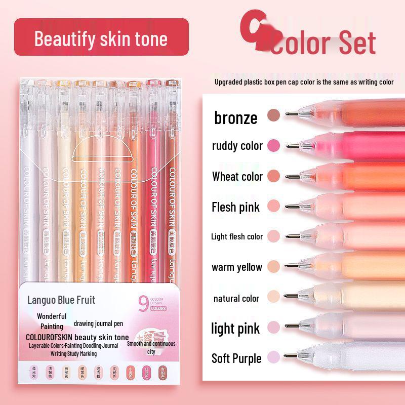 Blue Fruit Nine-Color Gel Journal Pens for Students - Doodle, Color, and Highlight with Fluorescent Markers